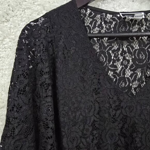 Whimsigoth Lace Mini Dress Black Flare Sleeve Fairycore Goth Womens - Picture 4 of 7